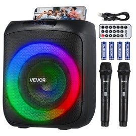 VEVOR Karaoke Machine for Adults, 30W, 6.5-inch Portable Bluetooth Speaker with 2 Wireless Microphones, LED Light, TWS Function, Handle, Support Micro TF Card, USB, AUX, for Home Karaoke Party Singing