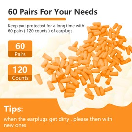 ACWOO Ear Plugs, 60 Pairs of Ear Protection, Foam Plugs, Noise Cancelling Ear Plugs for Sleeping, Reusable Ear Plugs for Sleeping, Loud Sounds, Snoring (Orange)