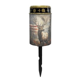 Poceacles Deer American Flag Forest Outdoor Lights Solar Powered Flameless Candle Cemetery Votive Candles Waterproof Outdoor Memorial Candle Solar Stake Lights Home Outdoor Decoration