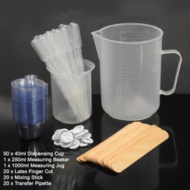 RE-GEN 112pc Mixing Measuring Kit - Includes Dispenser Cups, 250ml Beaker, 1ltr Jug, Pipettes, Spatulas, Finger Cots | Ideal for Mixing Pouring Paint Epoxy Resin Oils Liquids, DIY, Arts & Crafts, Lab