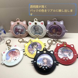 PandaSays 2 Pcs Can Badge Cover, Cute Cat Leather Badge Cover, Key Chain, Perfect for 2.3 - 2.6 inches (58 - 65 mm) Badges, Pain Bag, Highly Transparent, Scratch-Resistant, Badge Storage, Black color