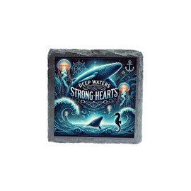 Deep Waters Strong Hearts Whale Seahorse Jellyfish Slate Coaster Ocean Waves Nautical Art (slco-kf25-6018)