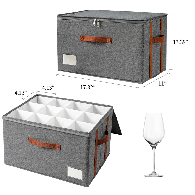 Stemware Storage Cases,Wine Glass Storage Box,with Dividers, Holds 12 Red