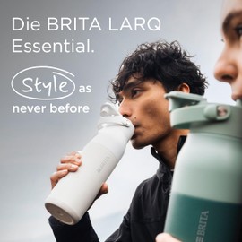 BRITA LARQ Essential Water Bottle (680 ml) Green Stainless Steel Water Bottle, Double-Walled Insulation (24 Hours Cold) Includes Straw and with Removable Soft-Touch Handle, Dishwasher Safe