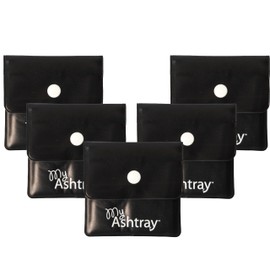 Portable Pocket Ashtray - Smell Proof PVC Small Plastic Wallets with Sturdy Plastic Button, Fireproof Lining, Aluminium Foil, Thermal Foam - Plastic Purse, All Black 5 Pack