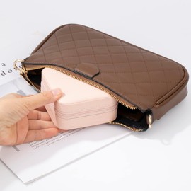 Obsoorth Small Jewelry Box Travel Case Ring Earring Holder Organizer for Traveling Necklace Women Children Kids Little Girls Gift PU Leather Portable Storage Carrier - Baby Pink