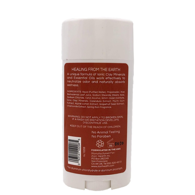 Zion Health Clay Dry Bold Deodorant Stick 2.5 oz Spring