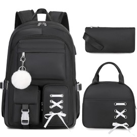 Scothen Backpacks for Girls, Girls Backpack with Lunch Box & Pencil Pouch for Teens Girl Kids Elementary Middle High School College Student Bookbag Daypack Laptop Travel Backpack for Women (Black)