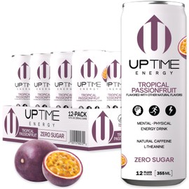 UPTIME - Tropical Passionfruit 12 Pack - Zero Sugar Premium Energy Drink, 12oz Cans, Natural Caffeine, Natural Flavors