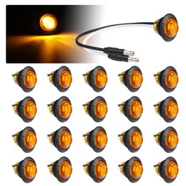 TMH 3/4 Inch Mini Amber Light 3 LED with Connector Plug Clearance Markers Side Marker Indicator Lights Mini Round Front Rear with Grommet for Truck Trailer Lorry Bus 12V DC (Pack of 20)
