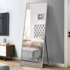 MAYEERTY Full Length Mirror Floor Mirror 64"x21" with Standing Holder Bedroom/Living Room Wall Mounted Mirror Standing Mirror Aluminum Alloy Frame, Silver (JJ00372ZZV-USAM027)