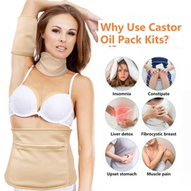 Generic 5 Pack Castor Oil Pack Wrap for Waist, Neck, Calf, Knee and Chest, Reusable Organic Castor Oil Packs Kit for Liver Detox with Adjustable Strap and Zipper, Anti Oil Leak Machine Washable