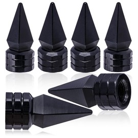MEAJOO 6PCS Spiked Shape Tire Valve Stem Caps, Aluminum Alloy Spike Wheel Tire Valve Stem, Universal Dustproof Waterproof Air Caps for Cars, SUV, Trucks, Bikes, Motorcycles, Bicycles(Black)