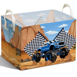 Excavator Foldable Storage Basket with Handle, Waterproof Organizer for Toys and Clothes, Excavator Portable Box for Nursery Game Room, Gifts Container for Boys Girls, Toy Storage Box for Party Decor