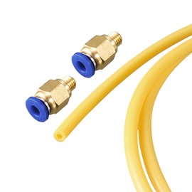 sourcing map Pneumatic PTFE Air Tubing Hose Kit 4mm OD 2mm ID 2M Length Yellow with 2Pcs M6 Quick Fittings