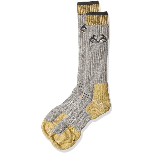 Realtree Men's Merino Uplander Boot Socks, Grey, Medium