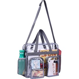 Oraben Clear Bag Clear Tote Bag Stadium Approved Transparent Bag, Clear Concert Approved Bag, Through Clear Tote Bag for Work, Sports Games,Gym (grey)