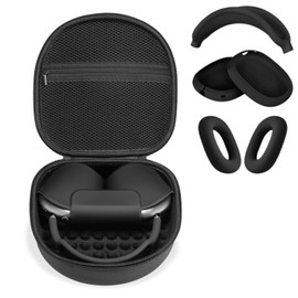 Case for Airpods Max Headphones, Travel Portable Headphone Hard Case Cover Bag, Mesh Pouch with Zipper for Charger and Accessories (Black case & Cover)