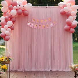 10x10ft Dusty Rose Tulle Backdrop Curtain for Parites, Sheer Backdrop Curtains for Wedding Baby Shower Birthday Party Photo Shoot Decorations
