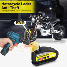 Motorcycle Lock Rechargeable, 120dB Alarm Disc Brake Locks Anti-Theft Security Wheel Disc Lock Waterproof with 5ft Reminder Cable and Carry Pouch for Motorbike Bike Scooter