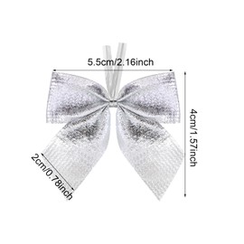 Christmas Tree Mini Bows Penta Angel 36Pcs Small Metallic Foil Wrapped Gift Boutique Ribbon Twist Tie Bows for Holiday Party Favor DIY Craft Sewing Bakery Treat Package Decoration (Sliver, 2cm)
