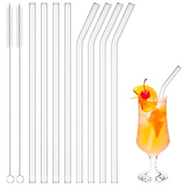 Snowfall Reusable Glass Straws 8 Pack, 8mm x 7.87 in, 4 Straight & 4 Bent, BPA-Free Borosilicate, Clear Straws with 2 Cleaning Brushes, Eco-Friendly, Dishwasher Safe for Coffee, Juice (8 Pack, 8MM)