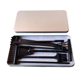 ZEN&TAO Japanese Style Desktop Zen Garden Tool Kit in Metal Storage Box Six Piece Set Plastic Mould Free Easy to Clean (Black)