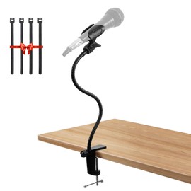 Microphone Holder & Mic Holder -13.78" Flexible Gooseneck Desktop Mic Stands Holder with 0.38" to 0.63" Adapter Clamp for Lectern Podium Podcast Meetings Lectures Pulpit Streaming Gaming Studio