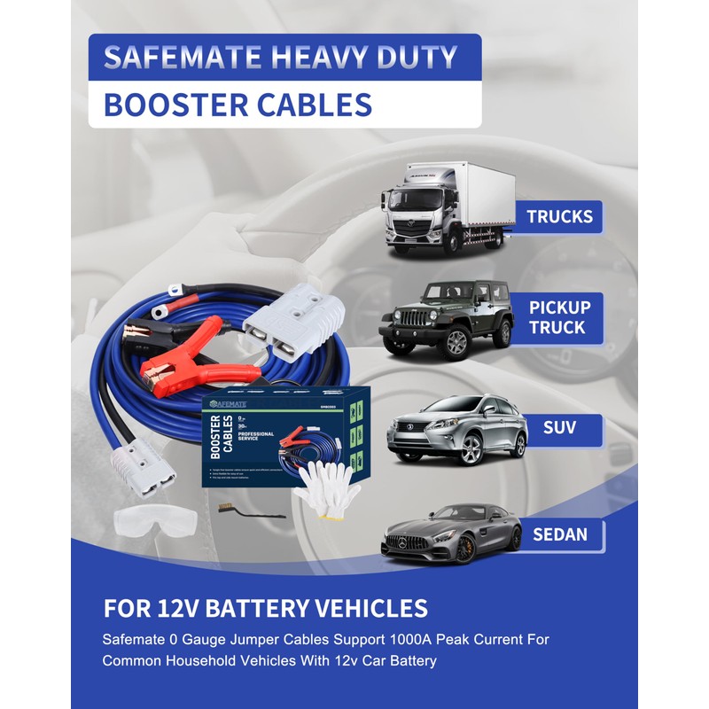 SAFEMATE 00 Gauge 30 FT Heavy Duty Jumper Cables -