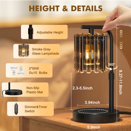 Uflatek Candle Warmer Lamp with Timer,Electric Candle Lamp Warmer Adjustable Height Dimmable Candle Lamp with 2 Bulbs,House Warming Gifts Vintage Home Bedroom Decor,Black