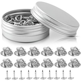 Pin Backs with Box, Copper Pin Backings 50 Set, Butterfly Clutch Tie Tacks Pin Backs Replacement, Backs Locking Pin Keepers Clasp for Jewlery, Crafts, Lapel Pins (Silver, 8mm Pins)