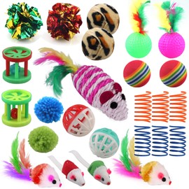 NANEEZOO 25 Pieces Cat Toy Interactive Cat Toy Set Kitten Feather Toy Cat Balls Toy Mice Various Toys for Cat Kitty