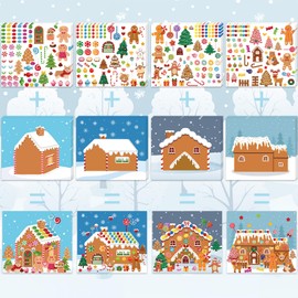 XZENTIRA 32 Sheets Gingerbread House DIY Christmas Stickers Make a Gingerbread House DIY Craft Stickers Kids Christmas Crafts for Christmas Holiday Event Party Game Supplies