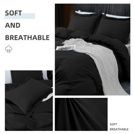 BBANGD California King Duvet Covers - Ultra Soft and Breathable Bedding Comforter Sets Washed Microfiber 3 Pieces with Zipper Closure Duvet Cover and 2 Pillow Shams (Black)