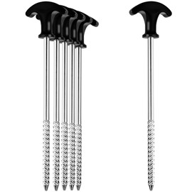 flintronic 6 x Tent Pegs Made of Steel, Sturdy & Storm Proof Ground Pegs for Camping, Screw Pegs, Long Pegs, 21 cm, Robust Pegs with Thread, with T-Handle