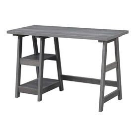 Convenience Concepts Designs2Go Trestle Desk with Shelves, 47", Charcoal Gray