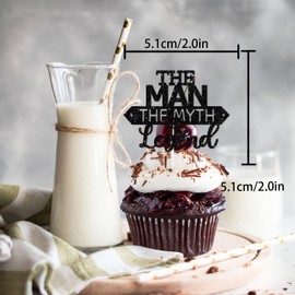 Black Glitter Cupcake Topper The Man The Myth The Legend Theme Decor Supplies Male Daddy Father's Day Happy Birthday Party Decorations set 18pcs