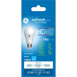 GE Lighting Refresh LED HD 3-Way Light Bulb, 5, 9, 16 Watt (30, 70, 100 Watt Equivalent) Daylight, Medium Base (1 Pack)