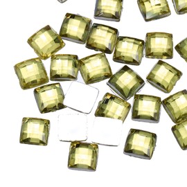 MECCANIXITY 50 Pcs 8mm Flat Back Acrylic Square Gems Rhinestones, Square Acrylic Diamond Gems for Crafts Face Painting Costume Jewelry Making Light Yellow