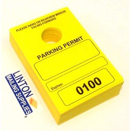 Numbered Parking Permit - Mirror Hang Tags, Yellow Cardstock, 4-3/4" x 3-1/8", Consecutive Numbers - Pack of 100 Tags