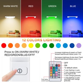 LUXSWAY LED Under Cabinet Light with Remote, Battery Operated Colors Changing Lighting with Timer, Dimmable Light Bar, LED RGB Closet Light for Kitchen, Cupboard, Display Shelf