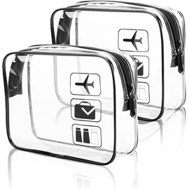 2Pcs Clear Travel Toiletry Bag wih Zippers Carry-on Travel Accessories Quart Size Toiletries Cosmetic Pouch Makeup Bags for Men and Women