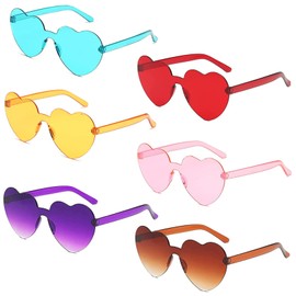 Mivofun 6 Pair Heart Shaped Party Glasses, Retro Transparent Rimless Love Sunglasses for Party Cosplay Costume Accessories