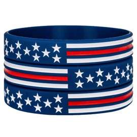Sainstone Power of Faith Silicone Bracelets with American Flag Blue, Rubber Thin Red Line Wristbands Band Gifts for Men Women, Teens for American Patriots, Army and Sport Fans (Standard 8")