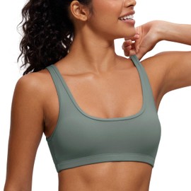 CRZ YOGA Butterluxe Mini Bra for Women - Scoop Neck Low Impact Wireless Sports Bra Yoga Cami Padded Workout Bra Grey Sage Small