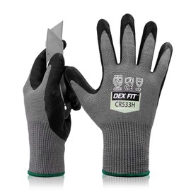 DEX FIT Level A6 Fiberglass Free Cut Resistant Gloves CR533H, 3D Comfort Fit, No Itch, Firm Grip, Soft & Durable, Touch-screen Compatible, Dexterity, Machine Washable; Grey L (9) 12 Pairs