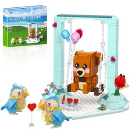 Nubee Bird Toys - Juego de construcción de oso café para niños, juguetes de bloques de construcción de animales, tortolitos, columpios, oso, aniversario de cumpleaños para adultos, niños y niñas a