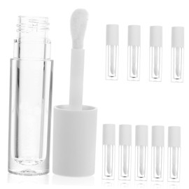 TOVINANNA 10pcs Transparent Lip Glaze Bottle Glossy Lip Balm Mini Containers Lip Gloss Tubes with Wand Lip Oil Tubes Bulk Makeup Lip Tint Lip Balm Bottle Travel Plastic Abs Pole Round White