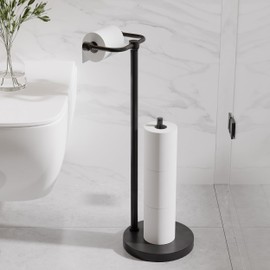 RARXTR Toilet Paper Holder Stand, Post Pivoting Design Free Standing Toilet Paper Holder with Storage for 4 Rolls, SUS304 Stainless Steel Tissue Holder with Reserve, Heavy-Duty Base (Matte Black)