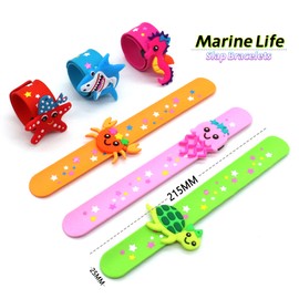 PAITUEND Marine Life Slap Bracelets Party Favors for Kids(6pack)-Jellyfish/Crab/Shark/Starfish/Turtle/Seahorse Goodie Bag Stuffers for Boys&Girls Marine Life Theme Party Supplies Carnival Prizes Suit